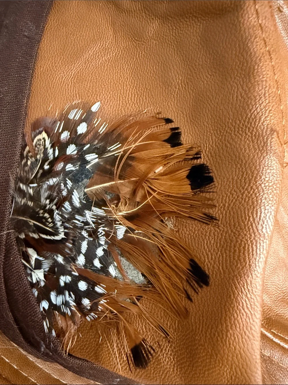 Forever 21 Tan/Brown Leather-Look Fedora with Feather Accent